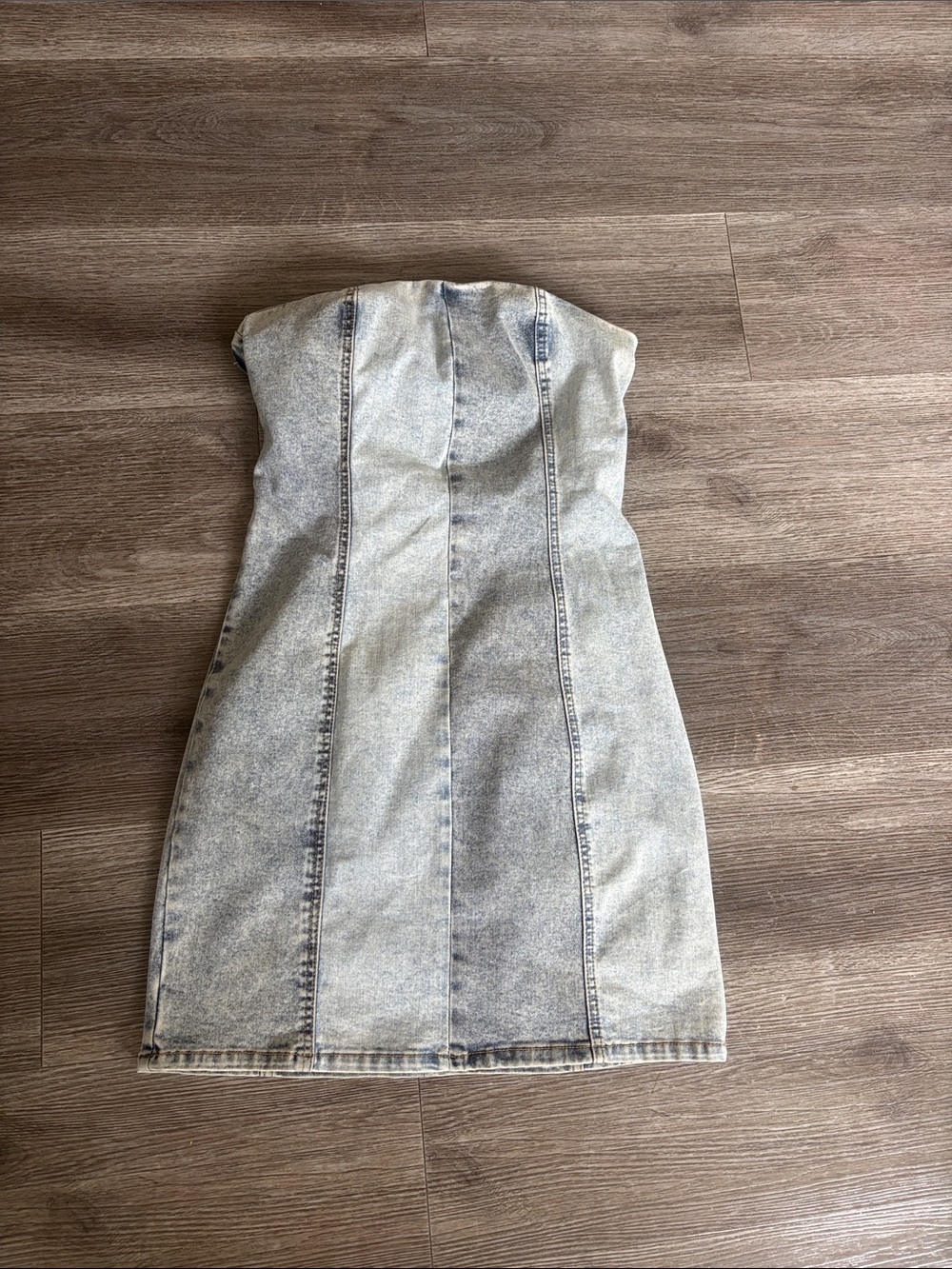 Forever 21 Strapless Acid-Wash Denim Mini Dress - Light Blue Gray